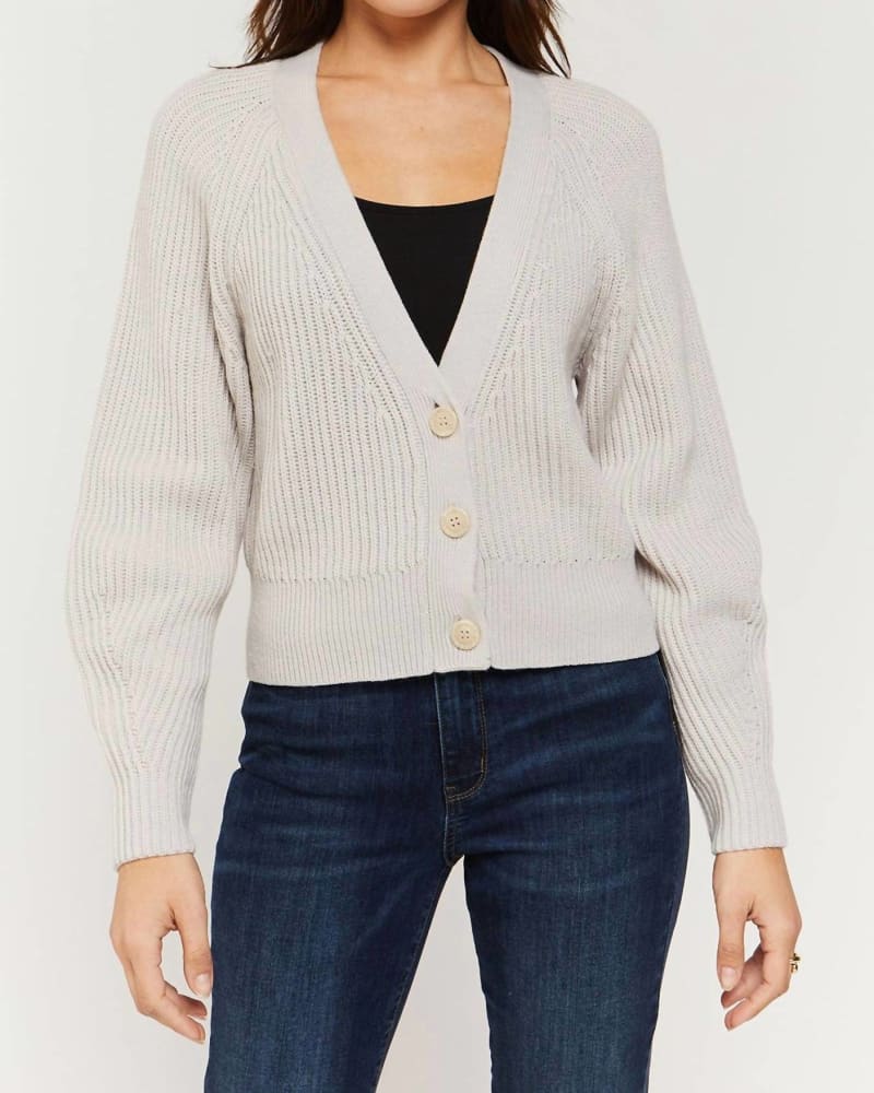 Front of a model wearing a size L Erica Cardigan in Cream in Cream by Velvet Heart. | dia_product_style_image_id:334343